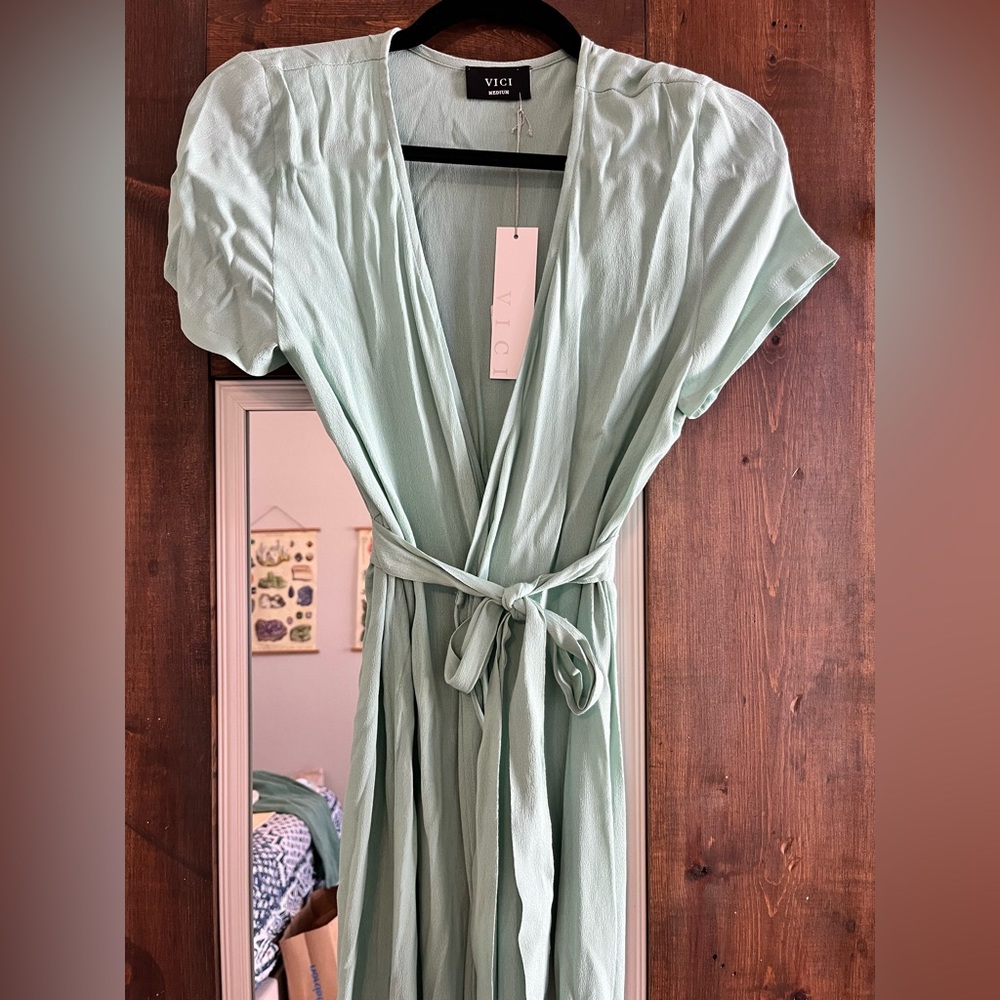 Vici Seafoam Green Bardot Wrap Maxi Dress